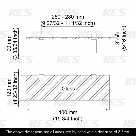 KES 15.8 Inch Glass Shelf for Bathroom Wall Mounted, 8mm Tempered Glass Wall Shelf Matte Black, BGS3201S40-BK